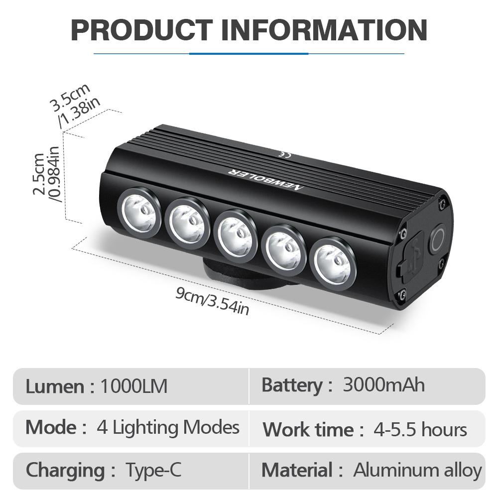 NEWBOLER Bicycle Light Front 1 - Rechargeable Bicycle Headlight 1000 Lumen ulasan dan harga