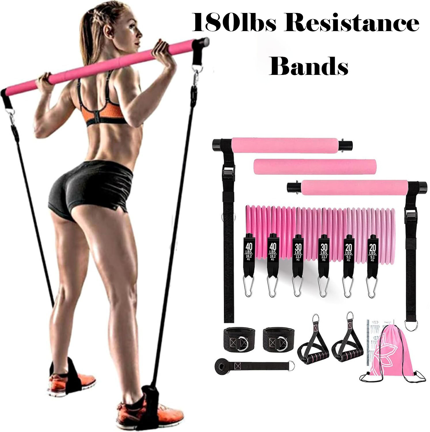 180lbs Resistance Bands with A - Pilates Bar Kit With Resistance Bands ulasan dan harga