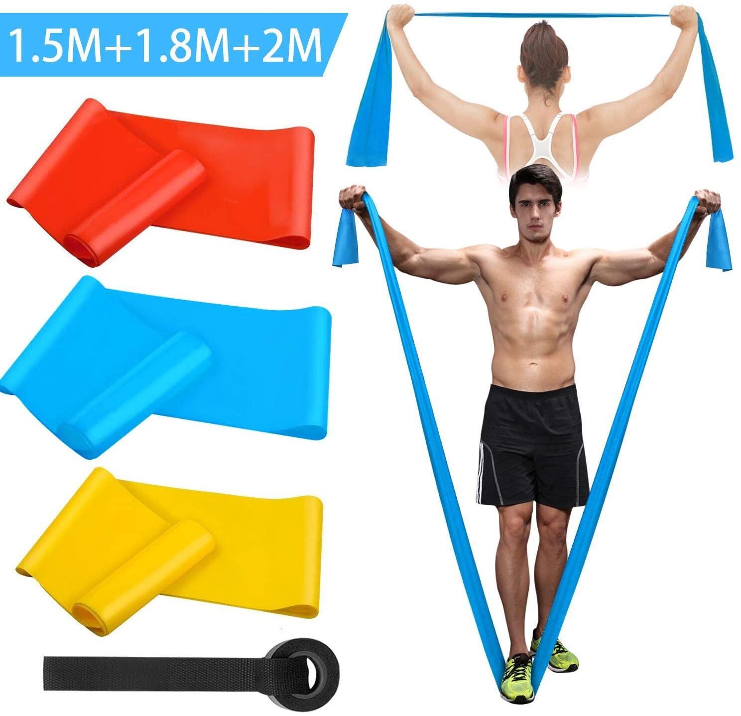 Elastic Fitness Bands 3Pcs Res - Pilates Bar Kit With Resistance Bands ulasan dan harga
