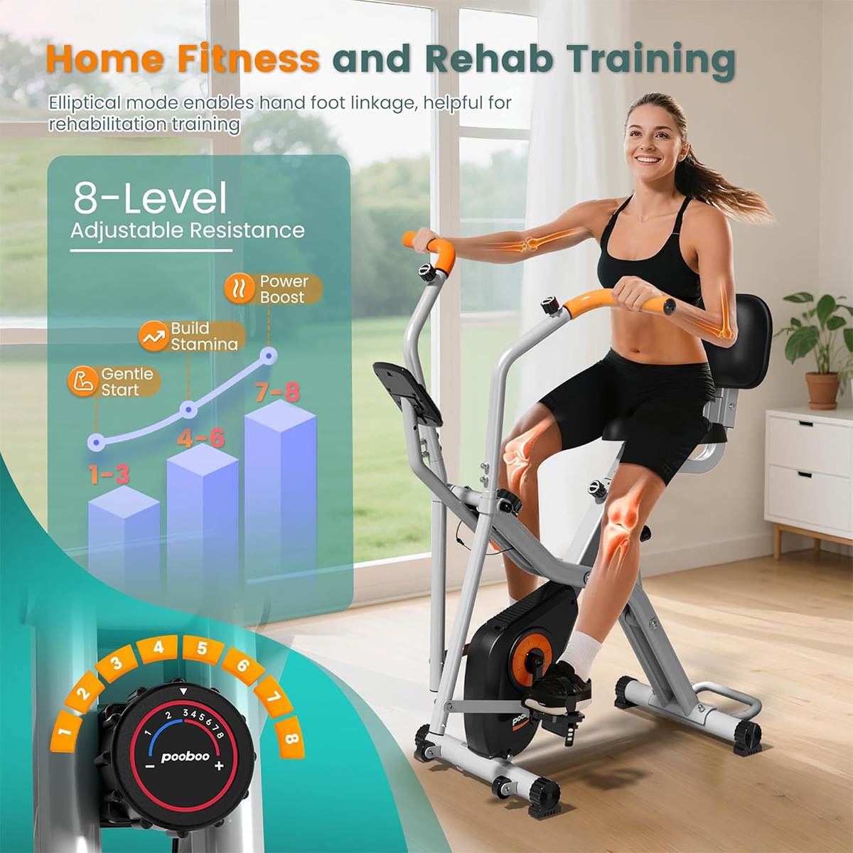 Pooboo Foldable 2-in-1 Exercis - Exercise Bike Magnetic Resistance ulasan dan harga